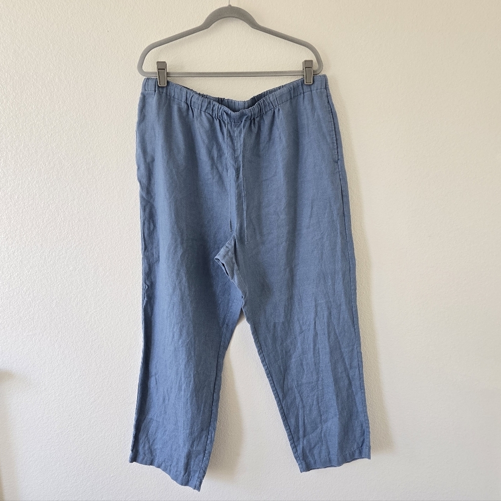 Orvis 100%‎ Linen Pull On Wide Leg Pants Blue Turquoise Elastic Waist size XL